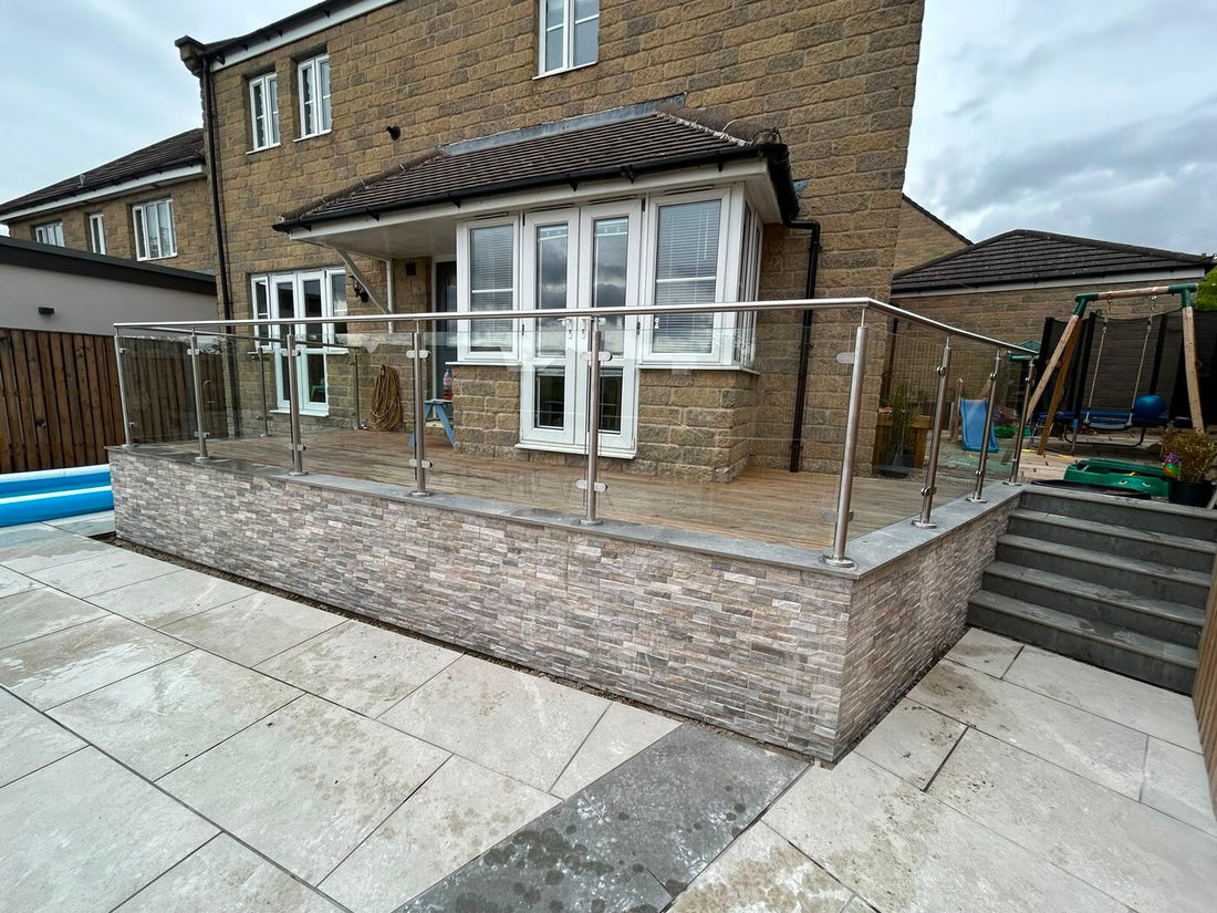 System 1 Glass Balustrade, Core Drilled into a Raised Patio - Rotherham, South Yorkshire