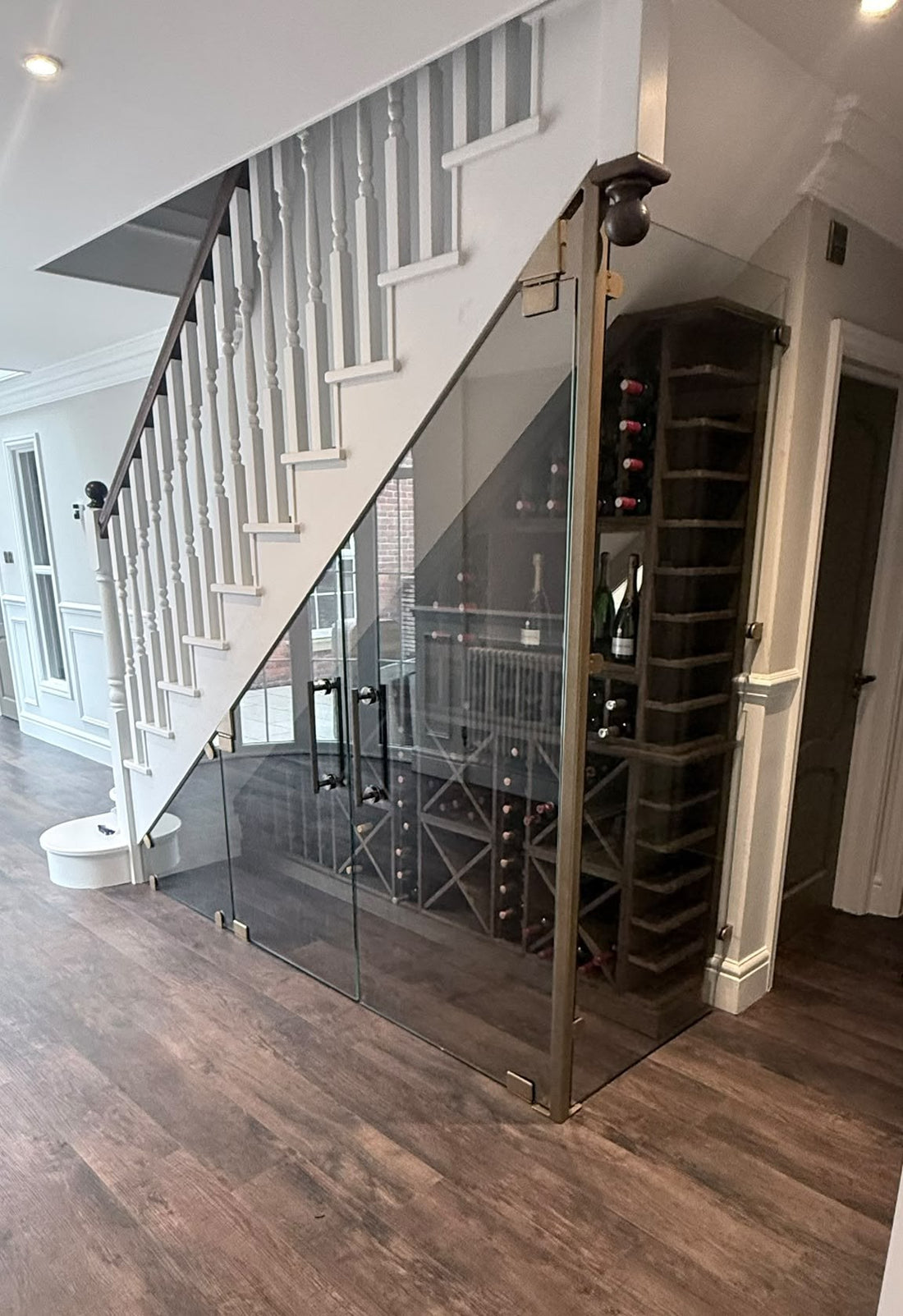 Under Stairs Glass Wine Store, Cut to the Rake of the Staircase - Delamere, Cheshire