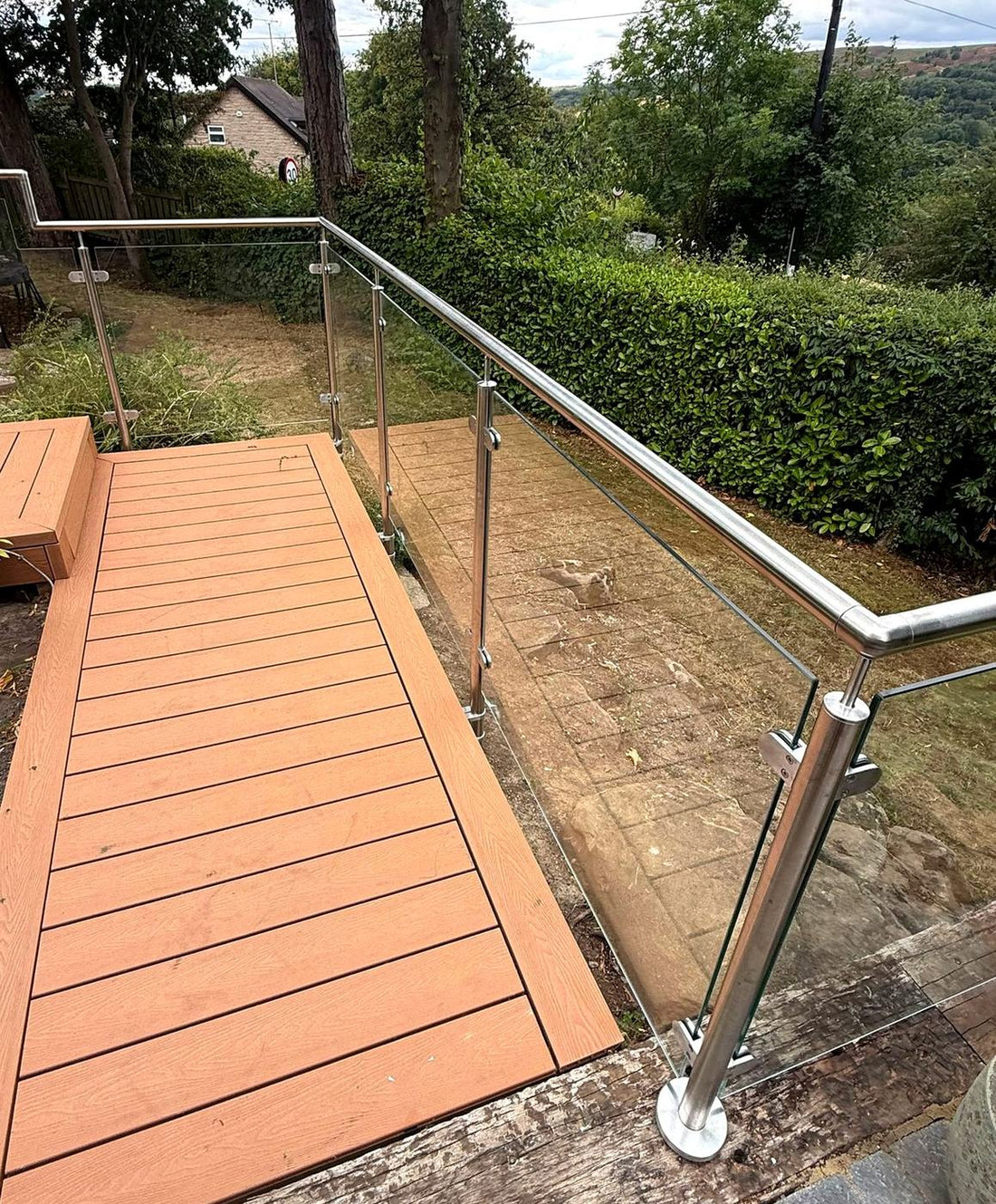 Stainless Steel & Glass Balustrade to Raised Patio, Steps and Deck, Knowle Green, Totley
