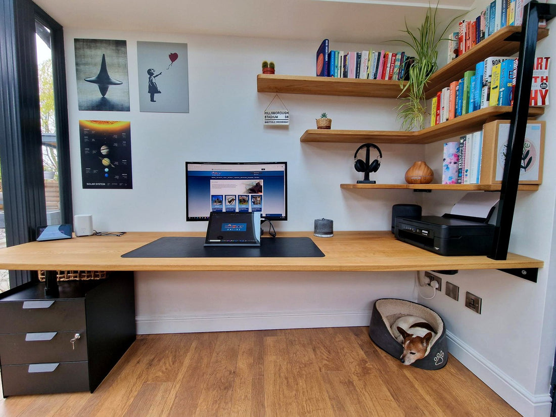 Oak Office Desk & Floating Shelves - Stannington