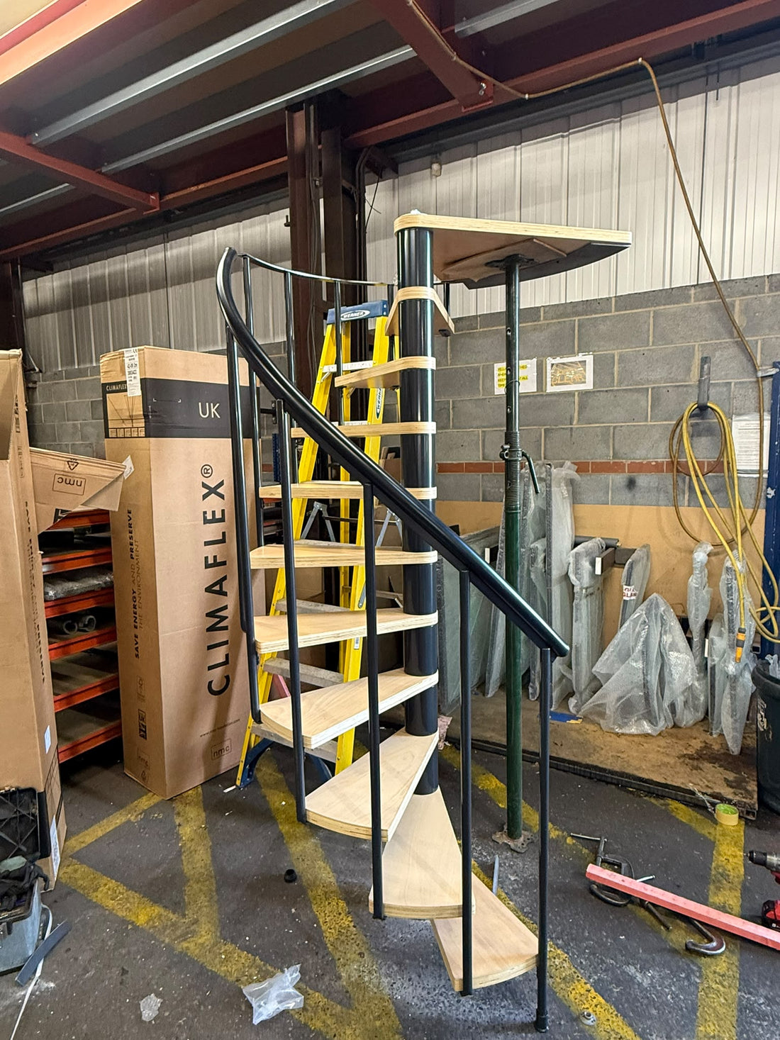 Adapted off the shelf kit spiral staircase trial built in the Sheffield workshop