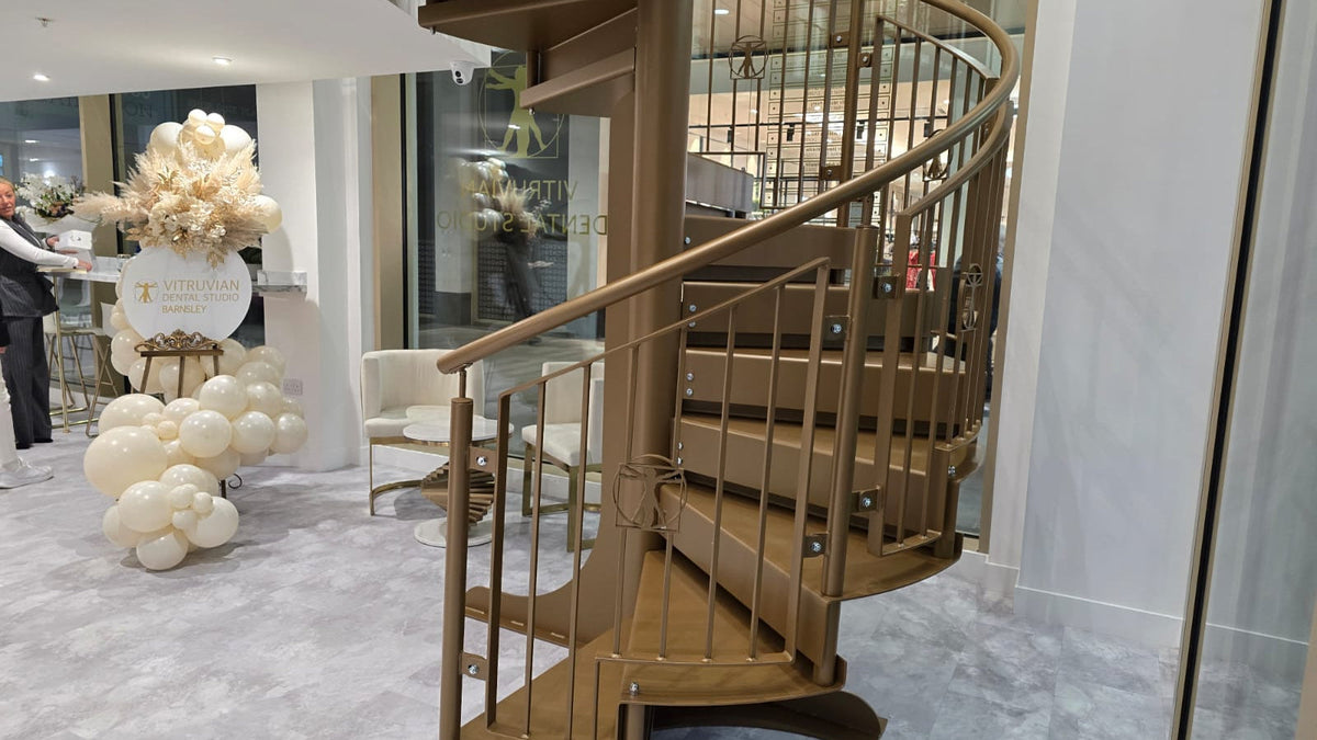 Powder coated steel spiral staircase