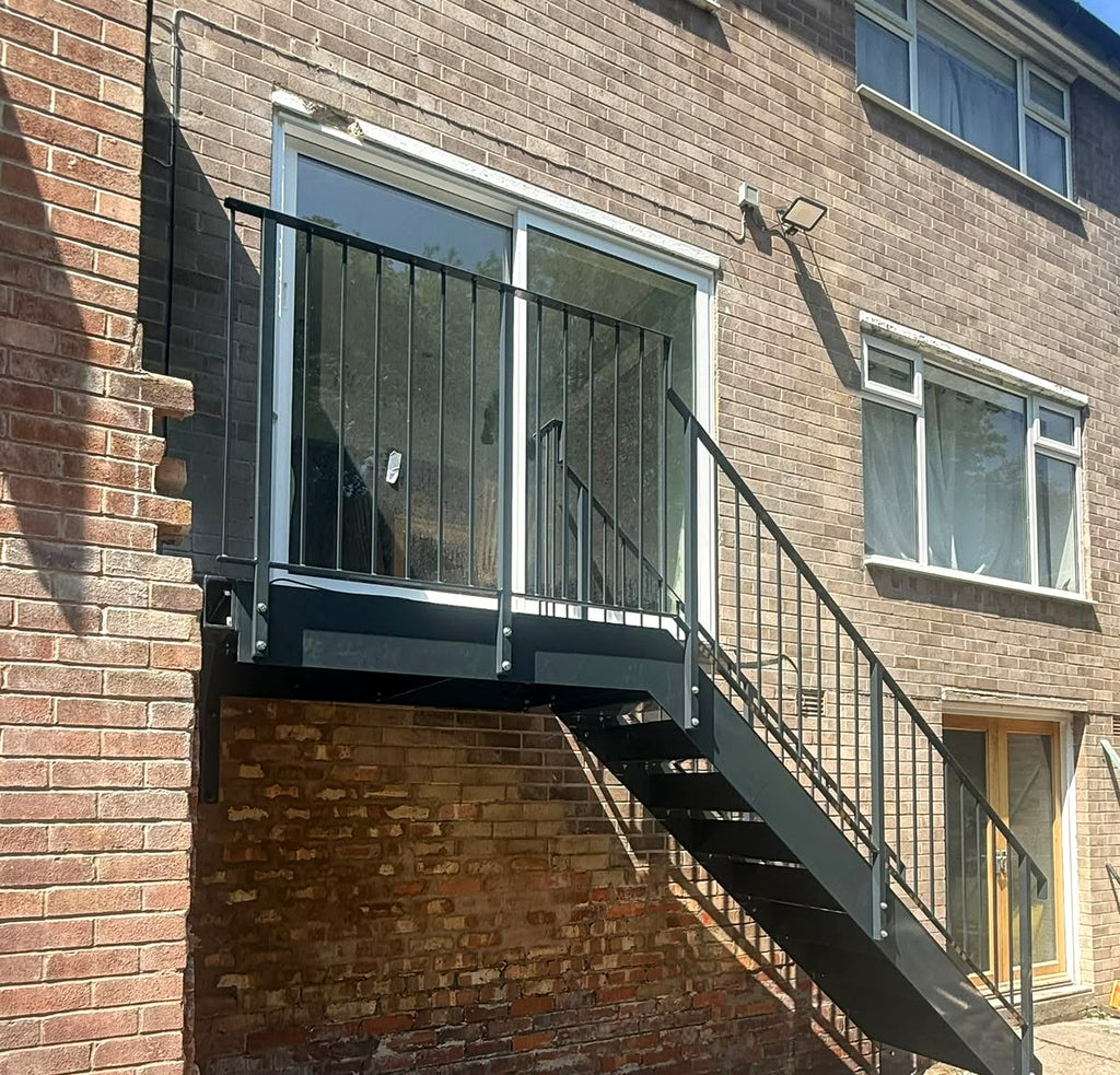 Square bar infill balustrade on an external steel staircase