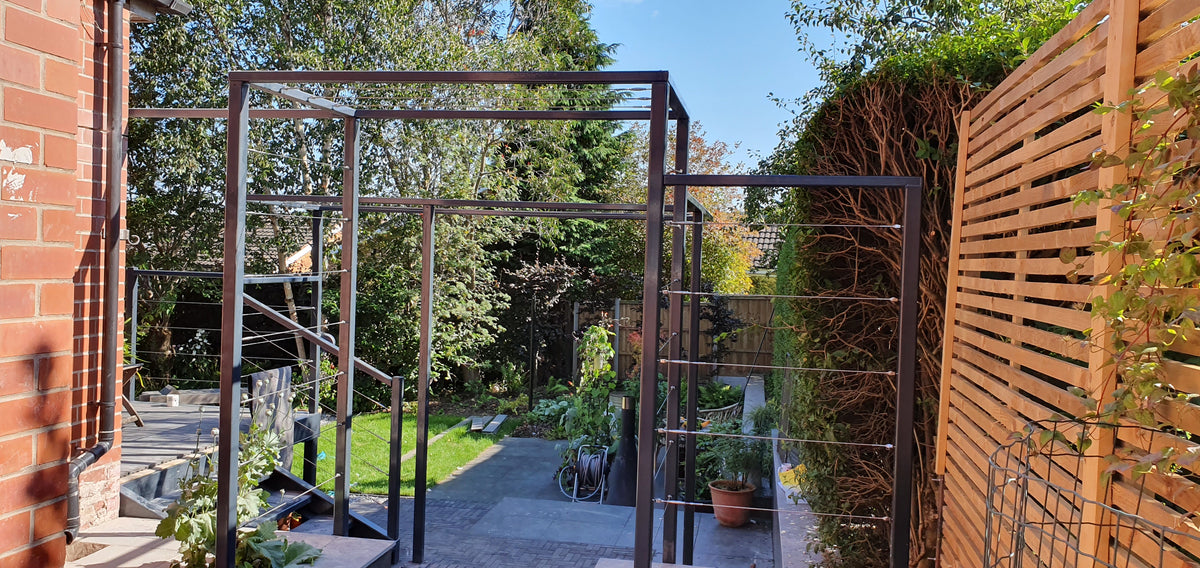 Bespoke steel pergola powder coated grey