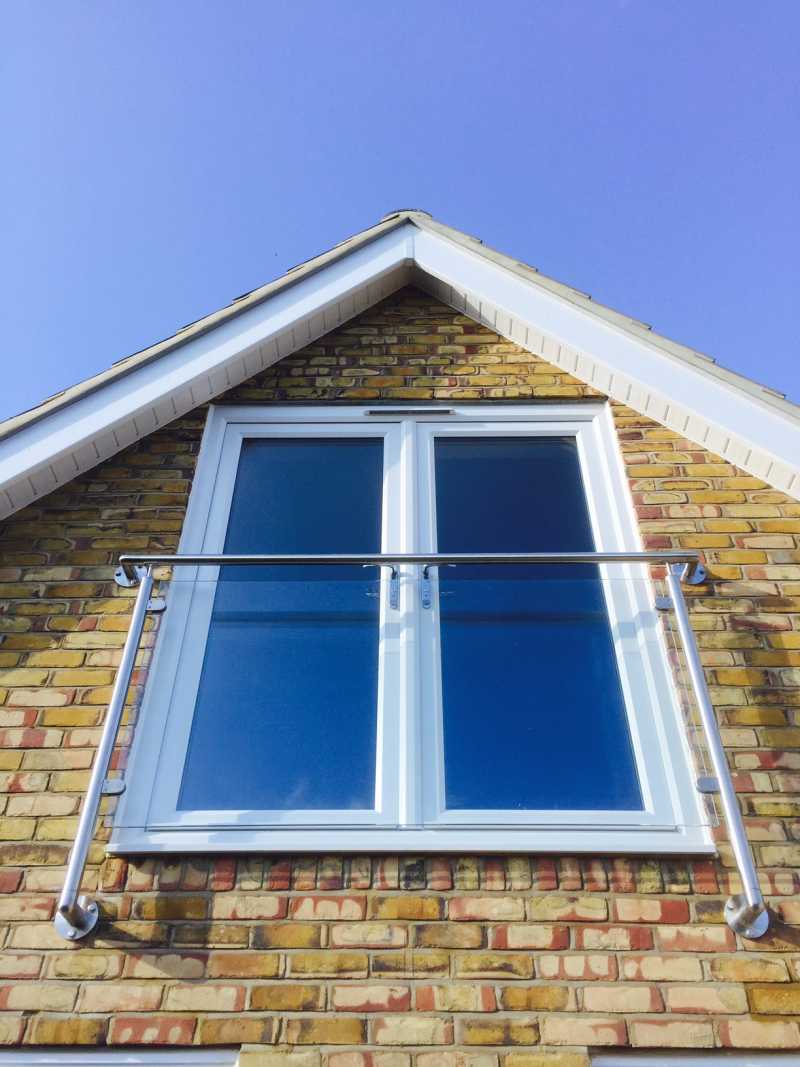 Elegance Juliet balcony, side mounted posts with handrail over