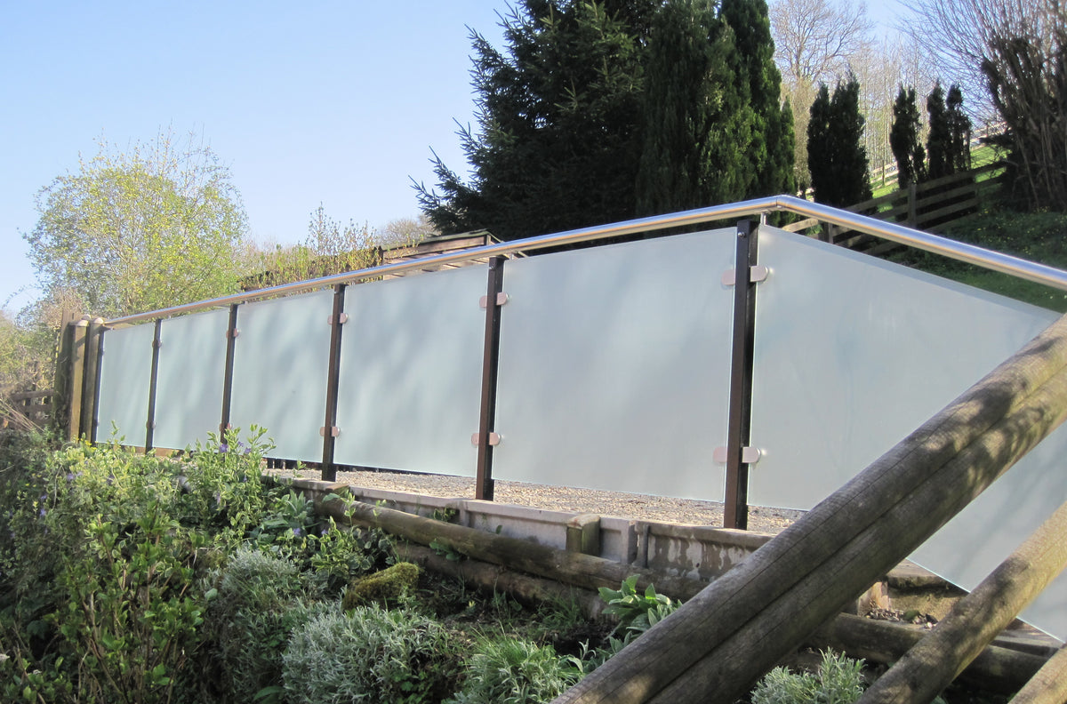 Frosted toughened glass in a modern internal balustrade