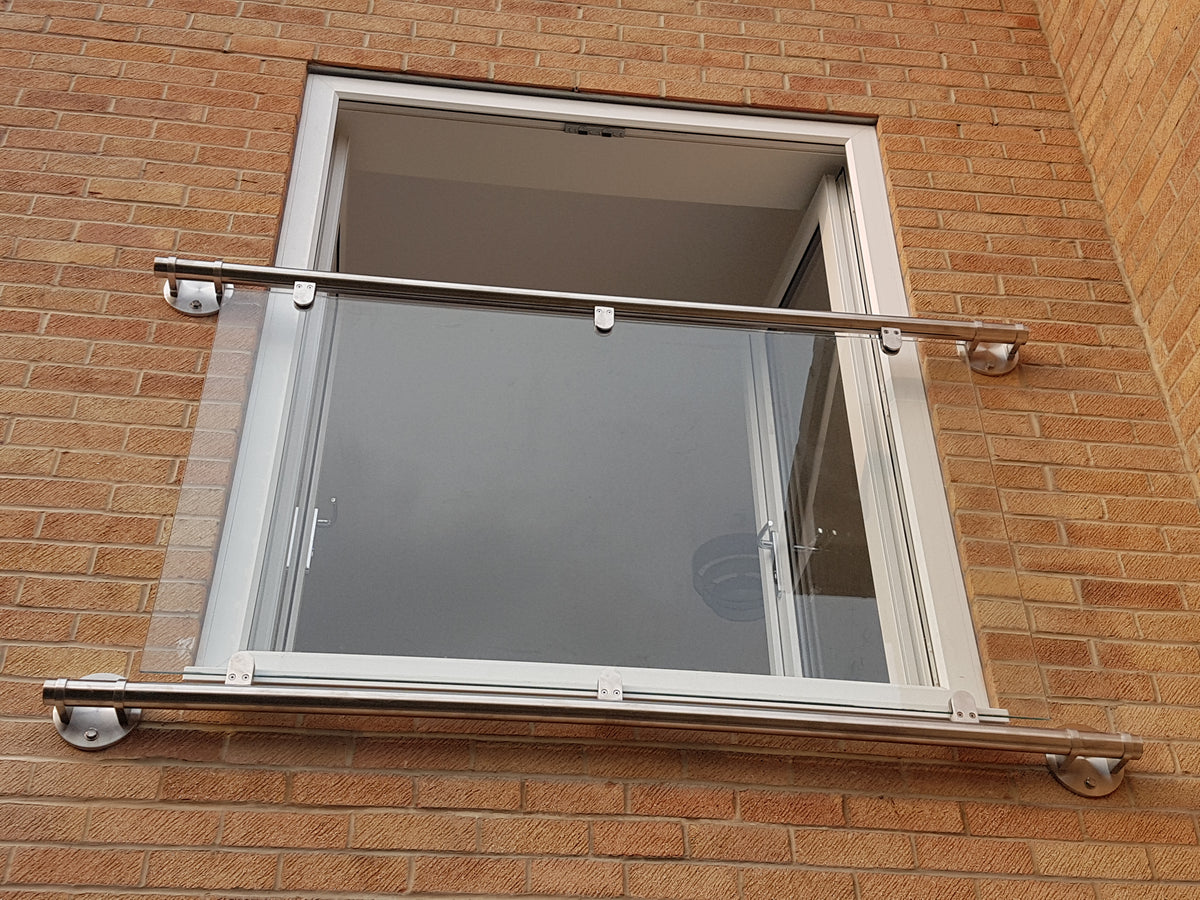 Modern style Juliet balcony, toughened glass between 48mm stainless rails