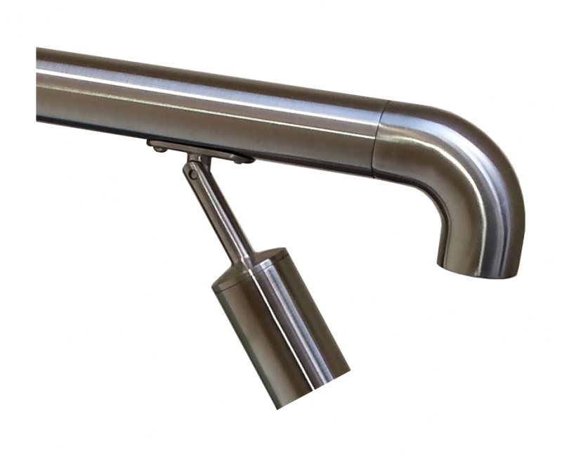 Scroll end cap option on a stainless steel access handrail