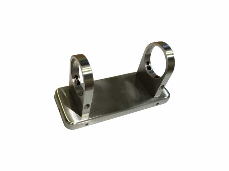 Brushed stainless steel side clamp bracket with rectangular plate and tube collar