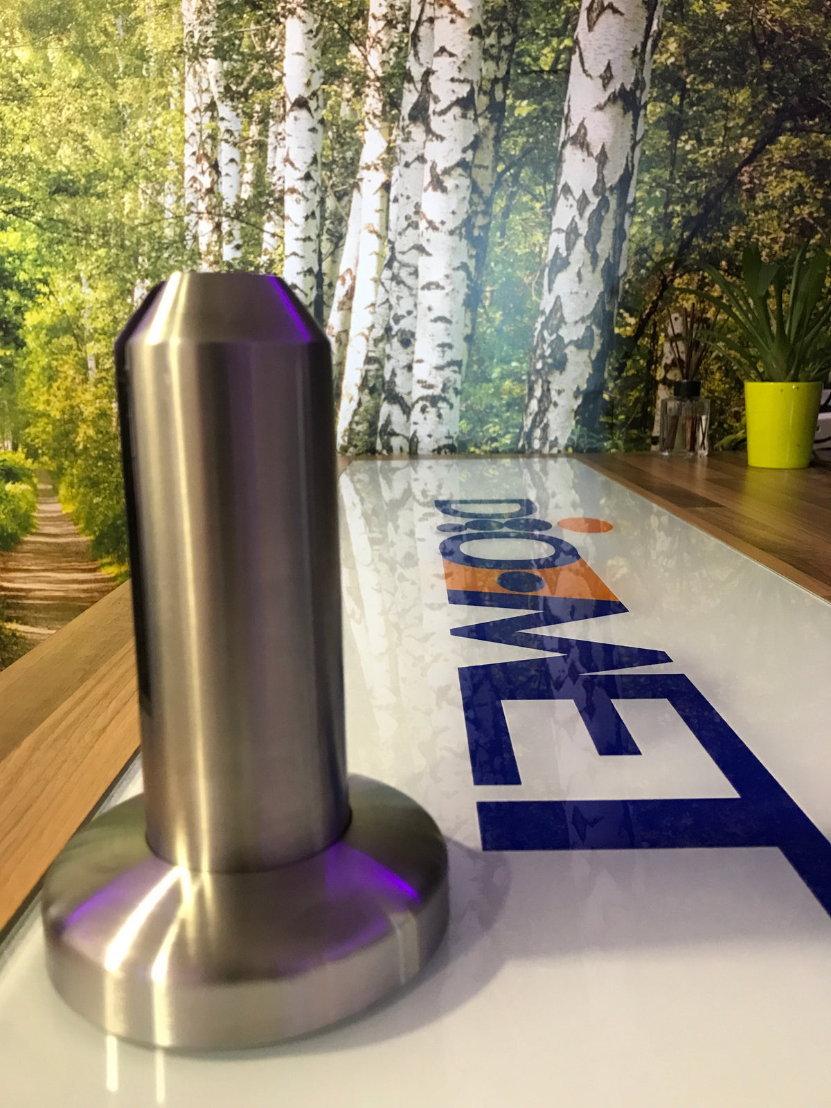 Frameless glass balustrade standing on brushed stainless floor spigots with no posts