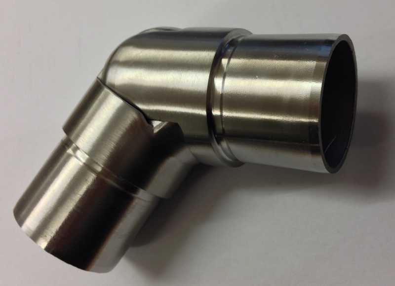Adjustable stainless steel elbow bracket set to a corner angle