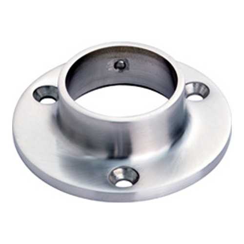 Brushed stainless steel wall flange with round base and tube socket