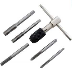 Six piece tap wrench kit with T-bar handle and M5 to M10 taps in a case