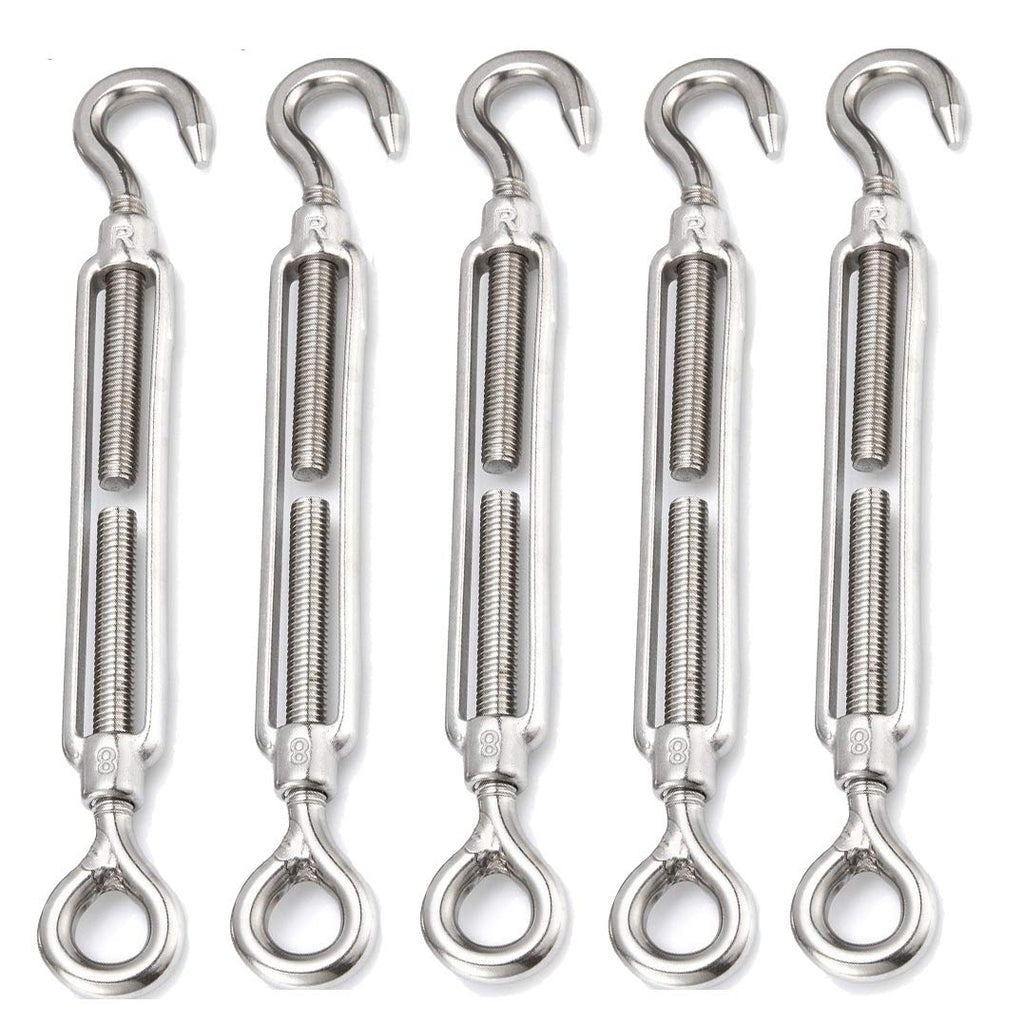 Stainless steel M8 tension turnbuckle with hook and eye for a shade sail