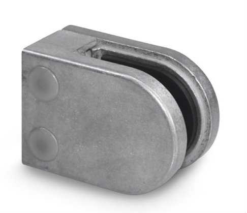 Galvanised Zintec steel glass clamp in its dull silver-grey coating