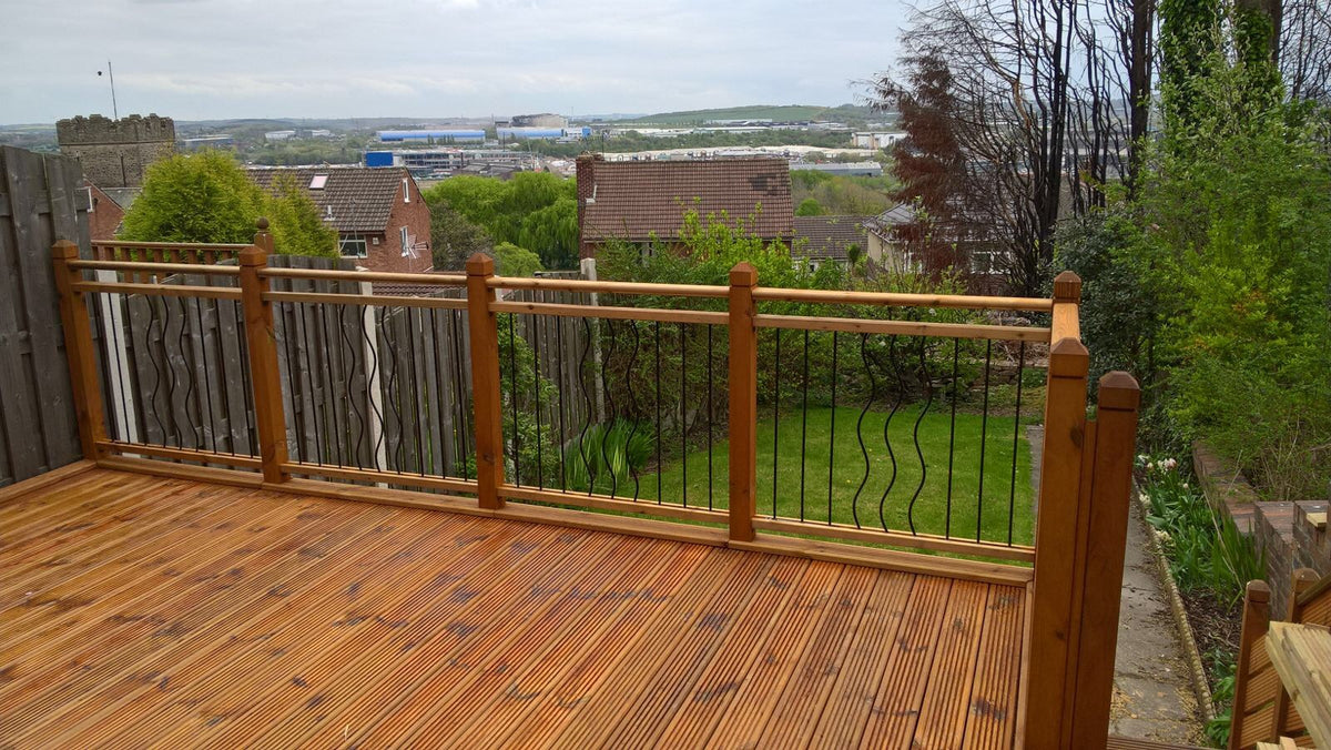 Black powder coated decking infill panels