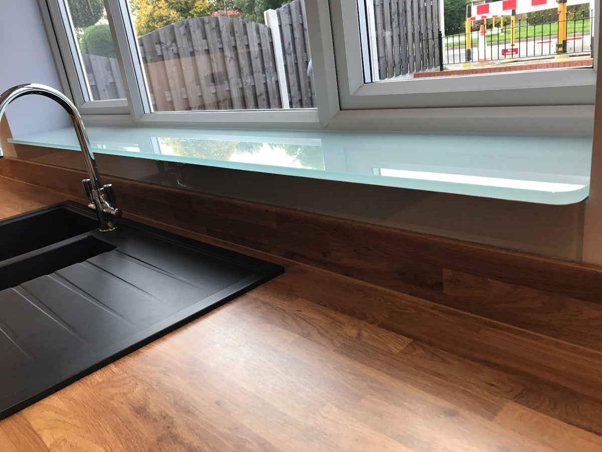 Dio-Met 8mm toughened glass window cill, cut to size