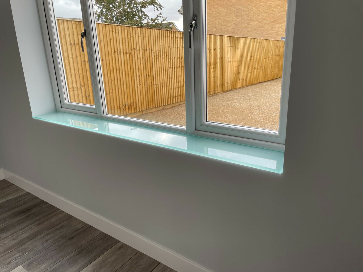 Dio-Met toughened glass window cill board, cut to your sizes