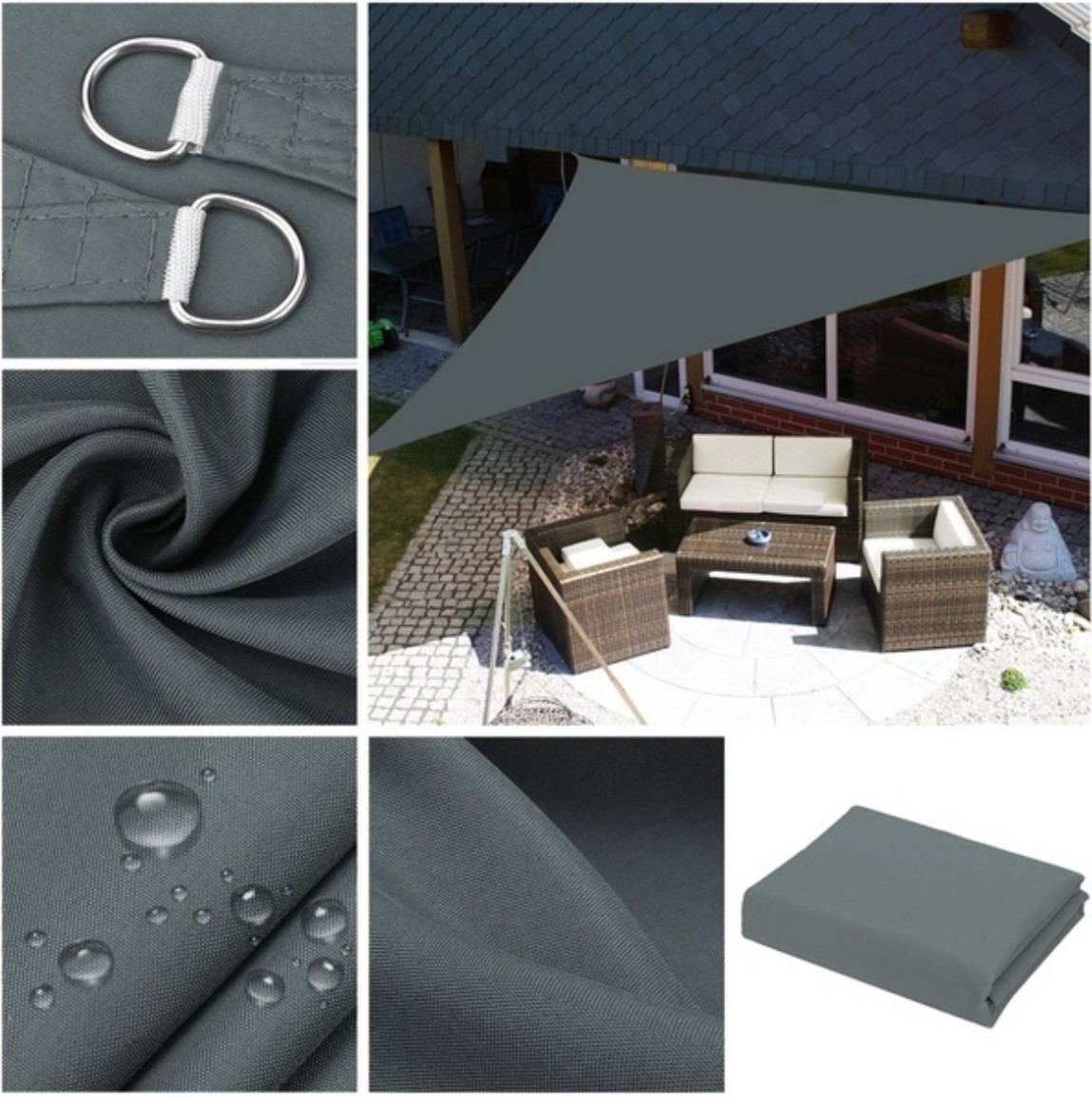 Grey triangular sun shade sail