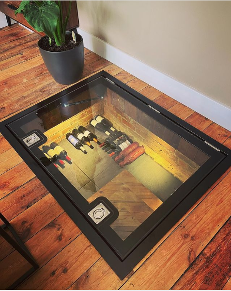 Walk on glass wine cellar door closed flush with the floor